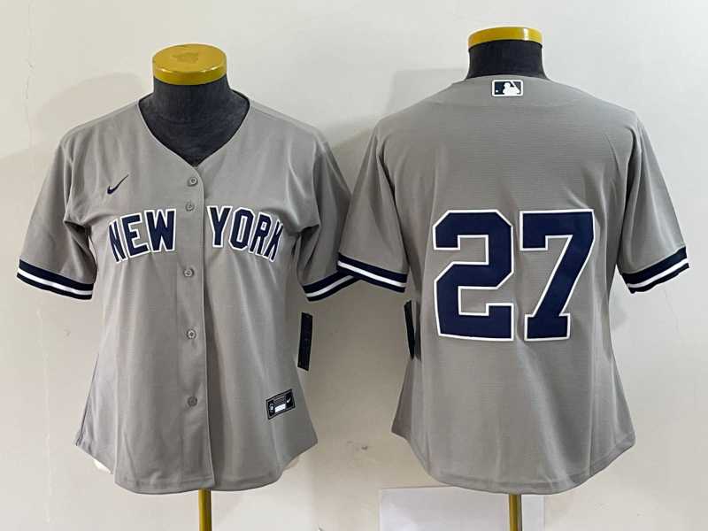 Womens New York Yankees #27 Giancarlo Stanton Grey No Name Stitched Cool Base Jersey->mlb womens jerseys->MLB Jersey